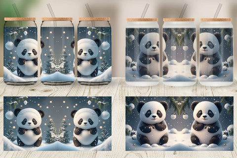 Glass Can Wrap 3D Panda Christmas Sublimation artnoy 