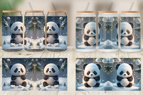 Glass Can Wrap 3D Panda Christmas Sublimation artnoy 