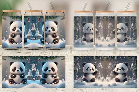 Glass Can Wrap 3D Panda Christmas Sublimation artnoy 