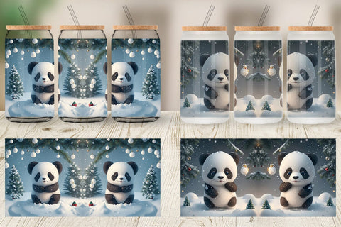 Glass Can Wrap 3D Panda Christmas Sublimation artnoy 