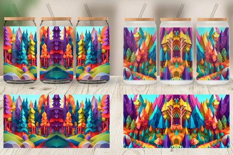 Glass Can Wrap 3D Paper Art Forest Sublimation artnoy 