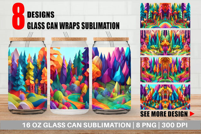 Glass Can Wrap 3D Paper Art Forest Sublimation artnoy 