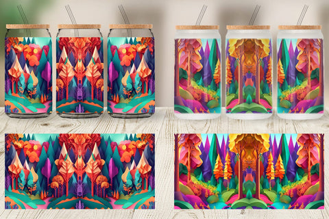 Glass Can Wrap 3D Paper Art Forest Sublimation artnoy 
