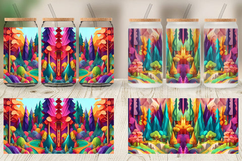 Glass Can Wrap 3D Paper Art Forest Sublimation artnoy 