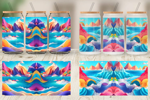 Glass Can Wrap 3D Paper Art Ocean Sublimation artnoy 