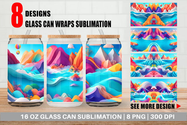 Glass Can Wrap 3D Paper Art Ocean Sublimation artnoy 