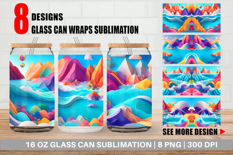 Glass Can Wrap 3D Paper Art Ocean Sublimation artnoy 