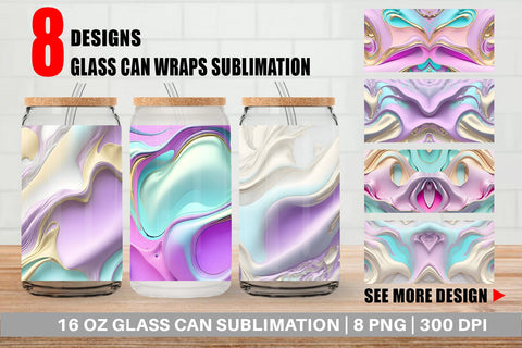 Glass Can Wrap 3d Pastel Wavy Liquid Sublimation artnoy 