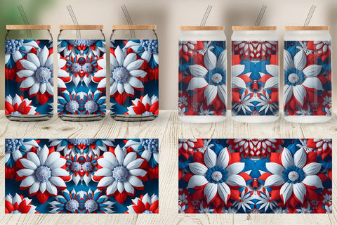 Glass Can Wrap 3D Patriot Flower Vintage Sublimation artnoy 