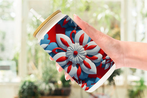 Glass Can Wrap 3D Patriot Flower Vintage Sublimation artnoy 