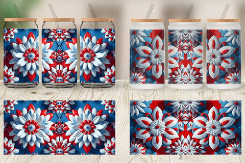 Glass Can Wrap 3D Patriot Flower Vintage Sublimation artnoy 