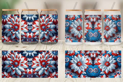 Glass Can Wrap 3D Patriot Flower Vintage Sublimation artnoy 