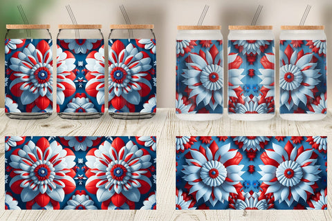Glass Can Wrap 3D Patriot Flower Vintage Sublimation artnoy 