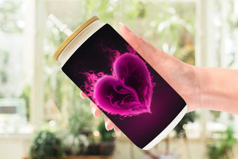 Glass Can Wrap 3D Pink Heart Burn Sublimation artnoy 