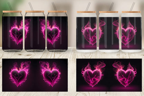 Glass Can Wrap 3D Pink Heart Burn Sublimation artnoy 