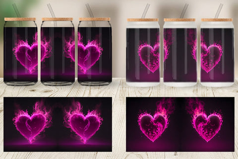 Glass Can Wrap 3D Pink Heart Burn Sublimation artnoy 