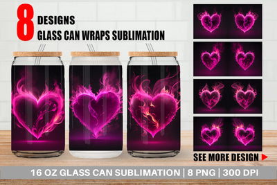 Glass Can Wrap 3D Pink Heart Burn Sublimation artnoy 