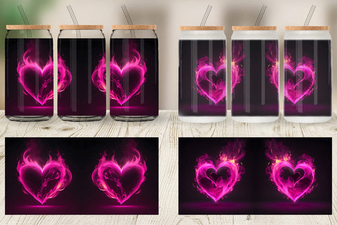 Glass Can Wrap 3D Pink Heart Burn Sublimation artnoy 