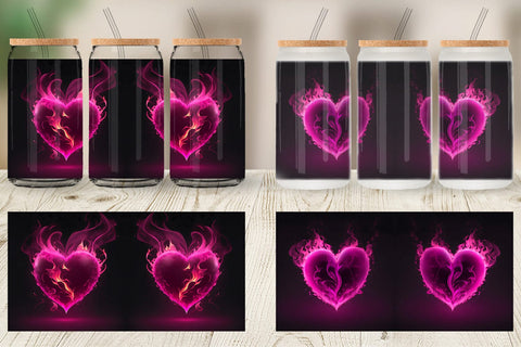 Glass Can Wrap 3D Pink Heart Burn Sublimation artnoy 