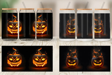 Glass Can Wrap 3D Pumpkin Burn Sublimation artnoy 