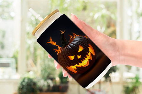 Glass Can Wrap 3D Pumpkin Burn Sublimation artnoy 