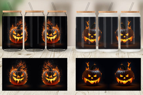 Glass Can Wrap 3D Pumpkin Burn Sublimation artnoy 