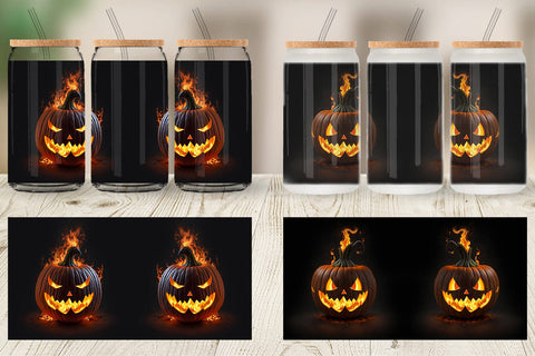 Glass Can Wrap 3D Pumpkin Burn Sublimation artnoy 