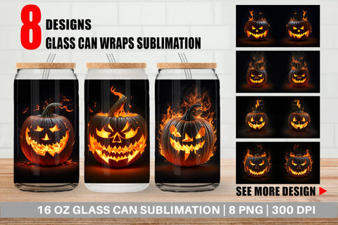 Glass Can Wrap 3D Pumpkin Burn Sublimation artnoy 