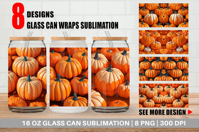 Glass Can Wrap 3D Pumpkin Sublimation artnoy 