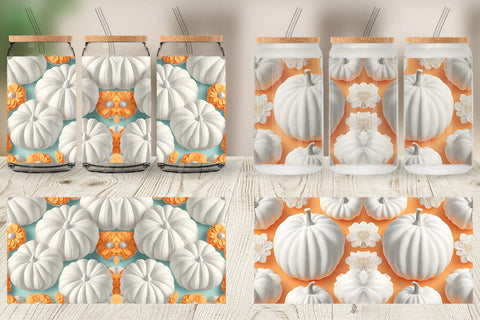 Glass Can Wrap 3D Pumpkin White Sublimation artnoy 