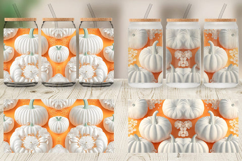 Glass Can Wrap 3D Pumpkin White Sublimation artnoy 