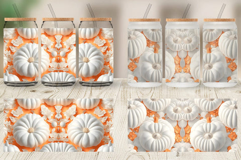 Glass Can Wrap 3D Pumpkin White Sublimation artnoy 