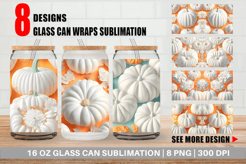 Glass Can Wrap 3D Pumpkin White Sublimation artnoy 