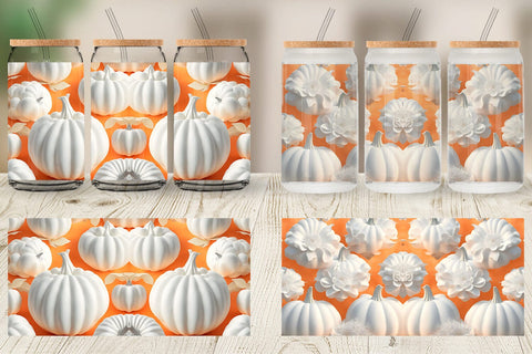 Glass Can Wrap 3D Pumpkin White Sublimation artnoy 