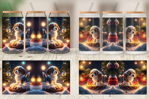 Glass Can Wrap 3D Puppy with Christmas Sublimation artnoy 