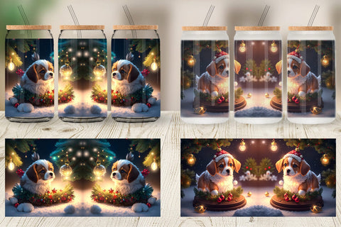 Glass Can Wrap 3D Puppy with Christmas Sublimation artnoy 
