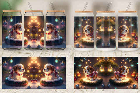 Glass Can Wrap 3D Puppy with Christmas Sublimation artnoy 