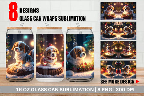 Glass Can Wrap 3D Puppy with Christmas Sublimation artnoy 