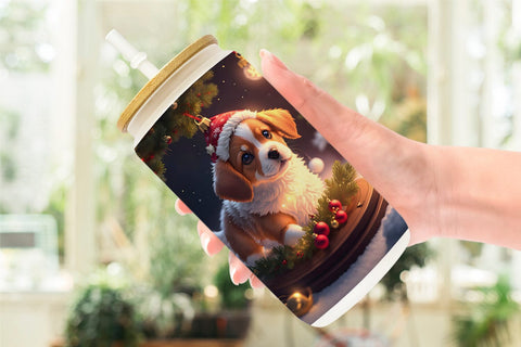 Glass Can Wrap 3D Puppy with Christmas Sublimation artnoy 