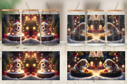 Glass Can Wrap 3D Puppy with Christmas Sublimation artnoy 