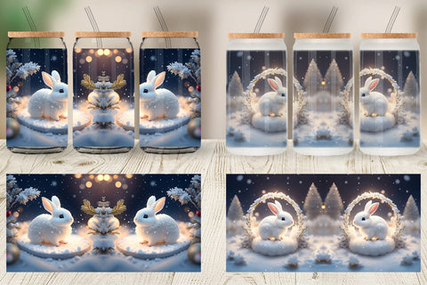 Glass Can Wrap 3D Rabbit Christmas Sublimation artnoy 