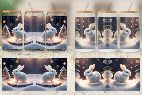 Glass Can Wrap 3D Rabbit Christmas Sublimation artnoy 