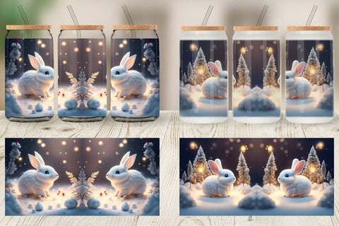 Glass Can Wrap 3D Rabbit Christmas Sublimation artnoy 