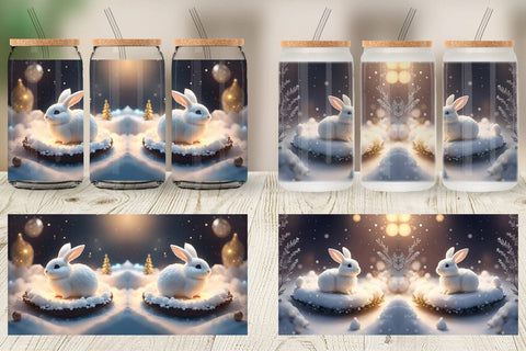 Glass Can Wrap 3D Rabbit Christmas Sublimation artnoy 