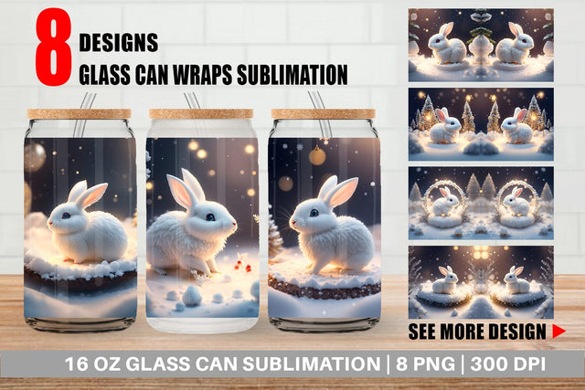 Glass Can Wrap 3D Rabbit Christmas Sublimation artnoy 