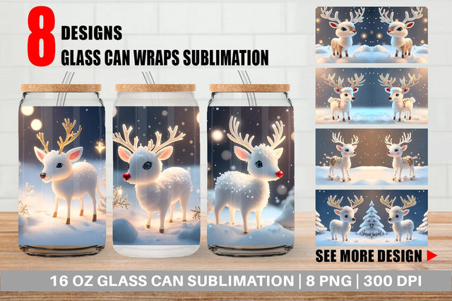 Glass Can Wrap 3D Reindeer Christmas Sublimation artnoy 