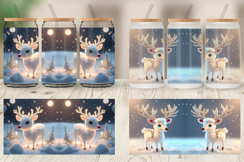 Glass Can Wrap 3D Reindeer Christmas Sublimation artnoy 