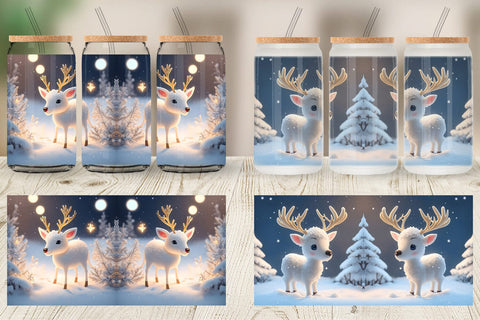 Glass Can Wrap 3D Reindeer Christmas Sublimation artnoy 