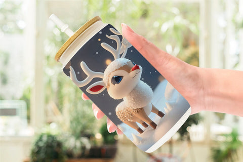 Glass Can Wrap 3D Reindeer Christmas Sublimation artnoy 