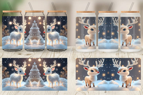 Glass Can Wrap 3D Reindeer Christmas Sublimation artnoy 